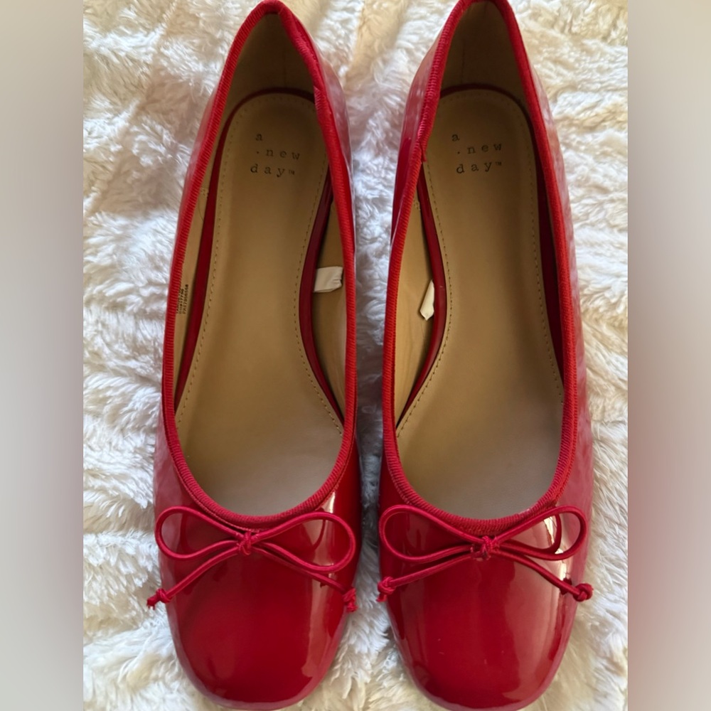 A New Day Glossy Red Flats with Bow